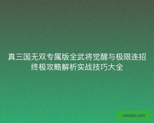 真三国无双专属版全武将觉醒与极限连招终极攻略解析实战技巧大全
